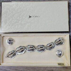 Vintage Coro bracelet and earrings set in original box silver-tone 1960s